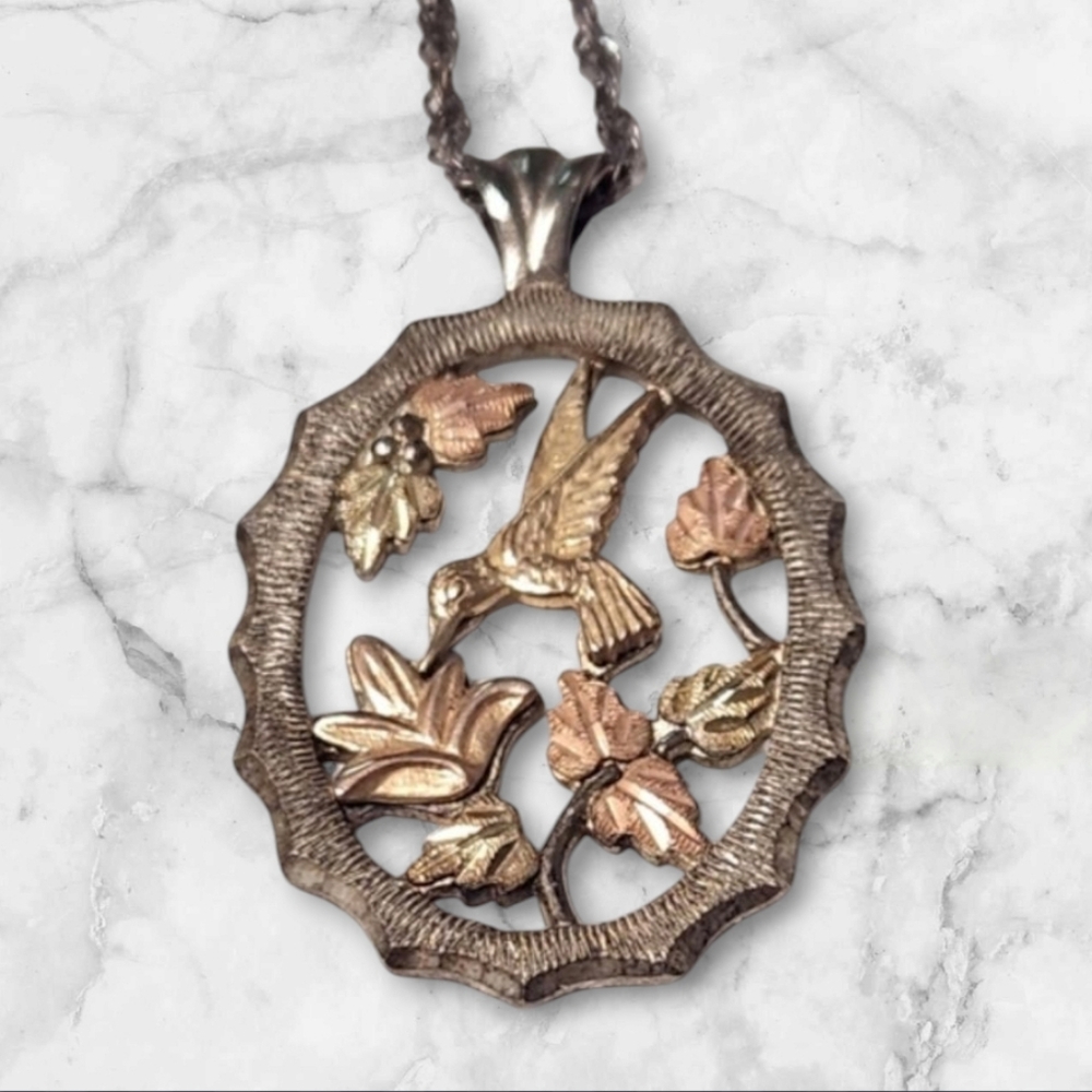 Vintage F.L. Thorpe Black Hills Gold Hummingbird Necklace